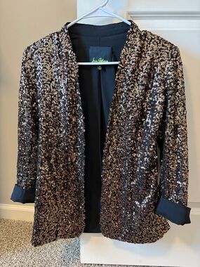 Sam Edelman Women's Black & Gold Sequin Open Blazer - Size XS
